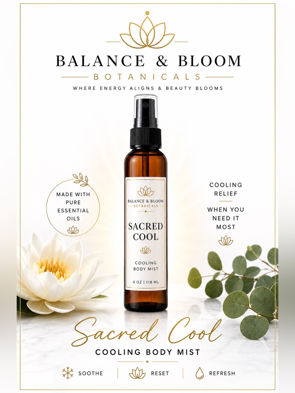 Sacred Cool Body Mist  | Hot Flash Relief Mist | 4 oz